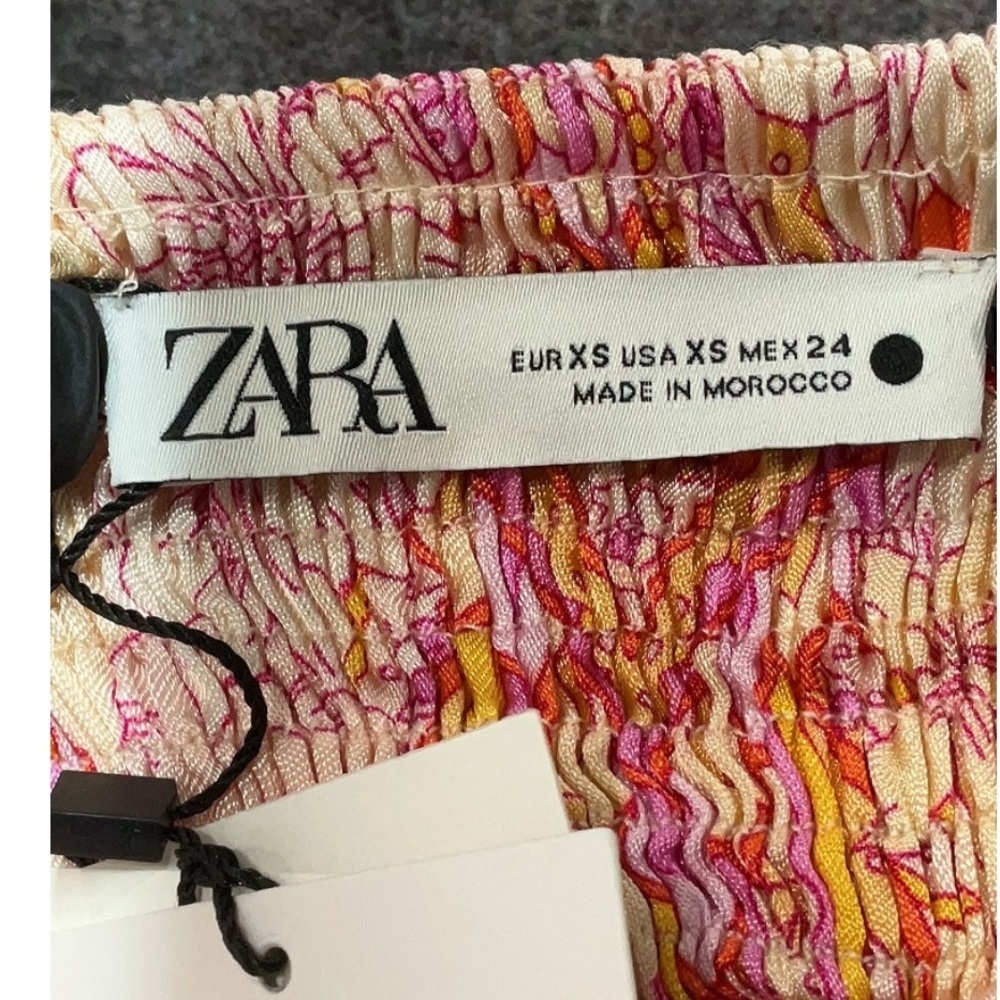 Zara Sasha Floral Smocked Crop Top Pink Orange Boho Festival Bralette Women’s XS - Picture 4 of 5